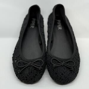 Piper Girls Black Crochet Ballet Flats Size 1